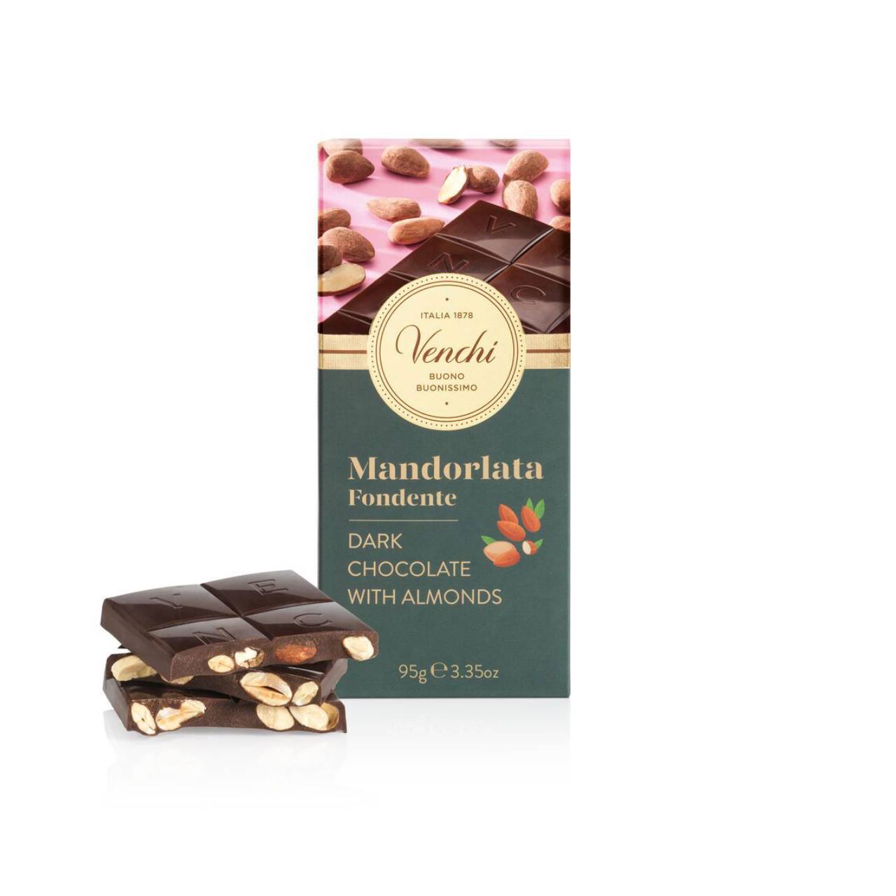 5332.jpg Venchi - Tavoletta Mandorlata Cioccolato Fondente, 95 g, Senza Glutine, Senza Coloranti e Senza Conservanti - immagine 1