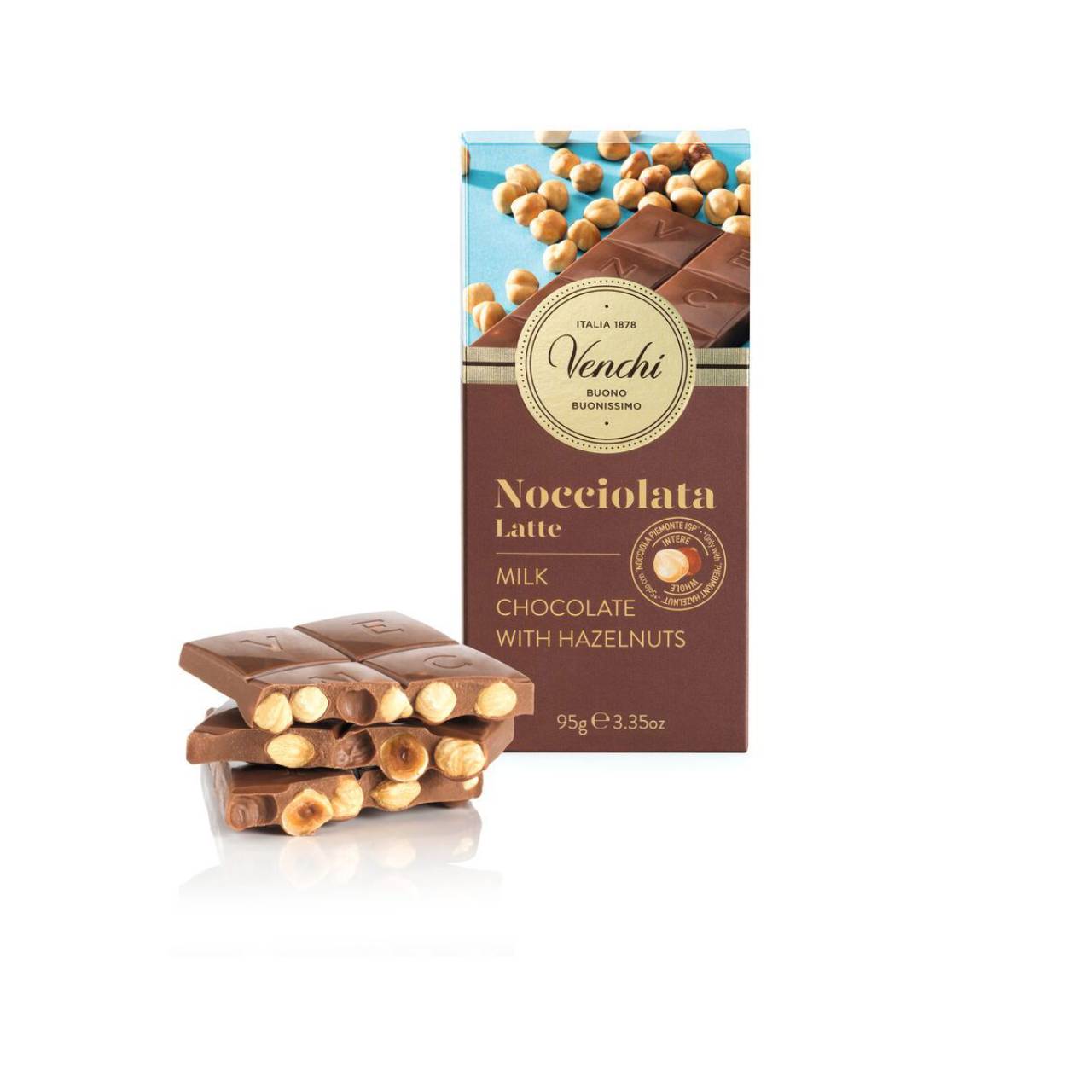 5334.jpg Venchi Tavoletta di Cioccolato al Latte con Nocciole Piemonte IGP Intere, 95 g - Senza Glutine - immagine 1